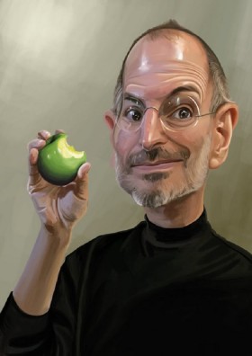 рисунок, прикол, юмор, Apple, Steve Jobs, фото, фотографии, обои для рабочего стола, Стив Джобс и надкусанное яблоко, скачать
